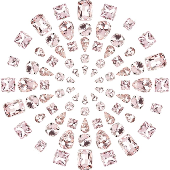100PCS Mixed Shapes Sew On Rhinestones Tear Drop Rhinestones Flatback Gemstones for DIY Crafts Jewelry Clothes Bag Shoes Dress Pink DIY