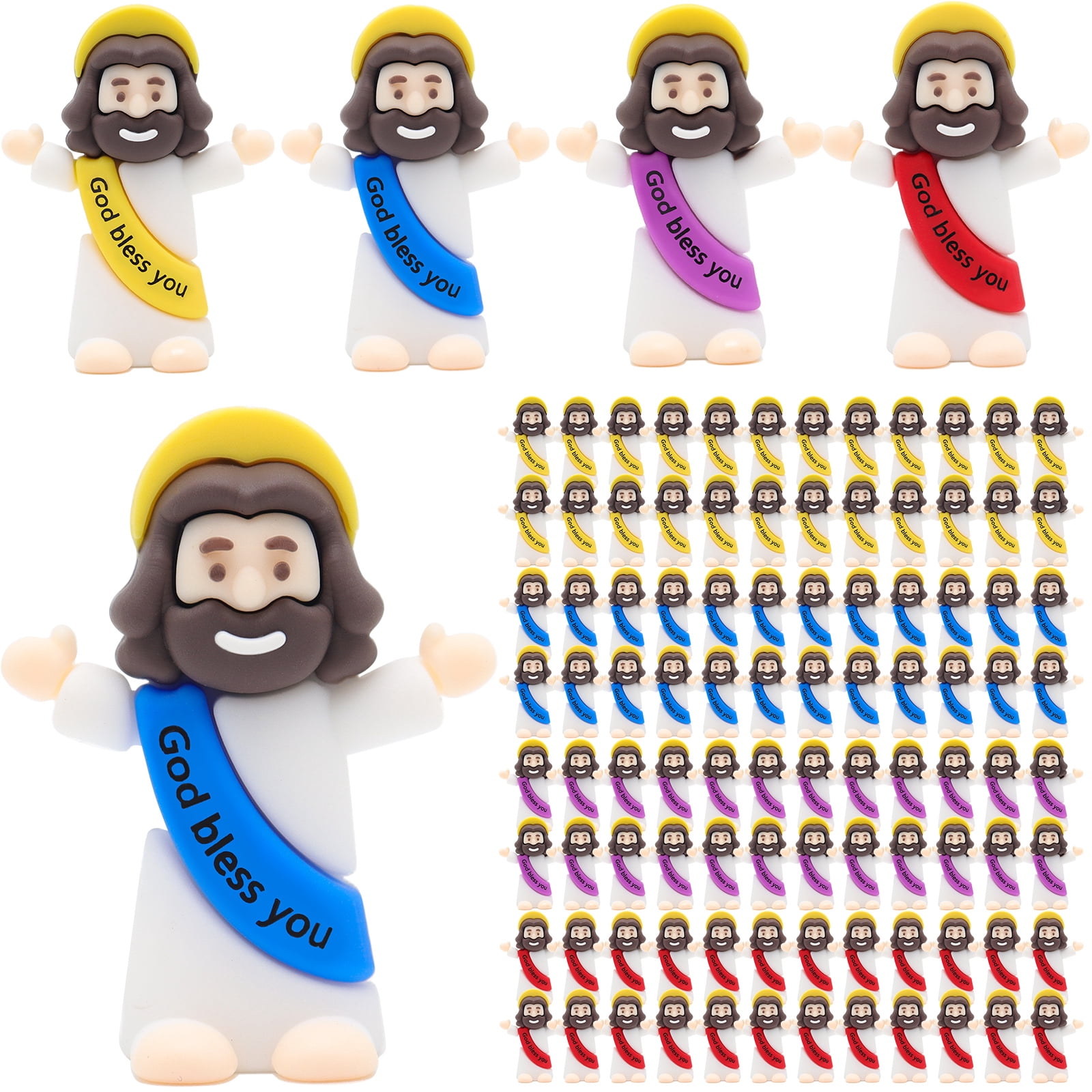 100PCS Multicolor Mini Jesus Figurines - Christian Decorations Featuring 'God Bless You, ' Perfect For Jesus Challenge, Social Media Games, Party Props, And Religious Favors Easter Gift