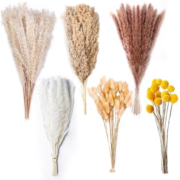 100PCS Natural Dried Pampas Grass Decor - 17.5" Fluffy Pampas Grass Bouquet - Boho Home Decor Dried Flowers for Wedding Floral Room Home Party Table Decorations$$Home Decor, Kitchen, & Other