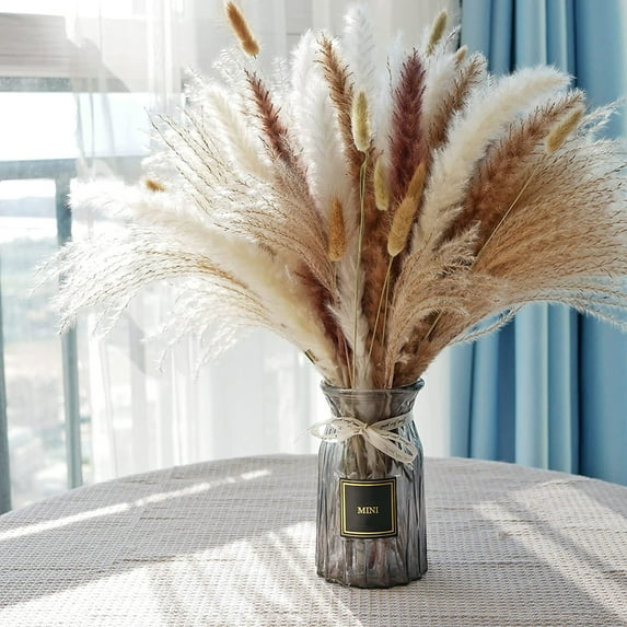 100PCS Natural Pampas Grass Bouquet | Boho & Western Wedding Decor Flowers Dried Pampas Grass Decor for Elegant Floral Arrangements, Home & Table Decorations A