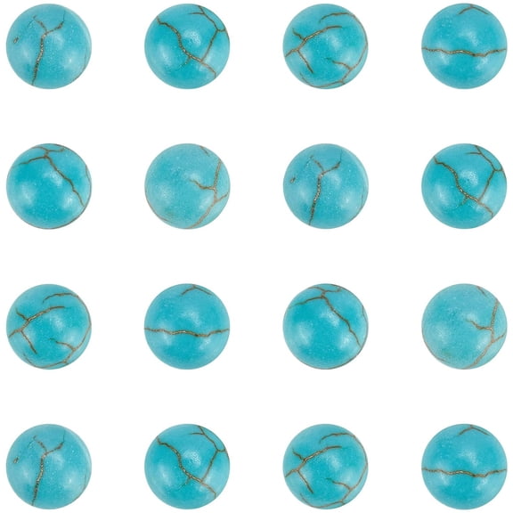 100PCS Natural Stone Beads 6mm Turquoise Round Gemstone Loose Beads Flat Back Stone Cabochons Craft Findings for DIY Jewelry Making-Half Round Blue DIY