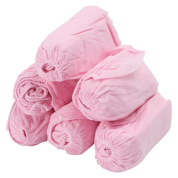 100PCS Nonwoven Fabric Shoes Cover Disposable Dustproof Nonslip Shoe Protector Elastic Band Breathable Shoes Cover (Thicken, Pink, 400g)