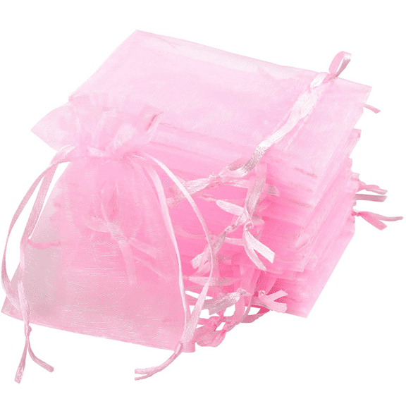 100PCS Organza Bags Random Mesh Organza Jewelry Bags Drawstring, Small Drawstring Favor Pouches Christmas Candy Wedding Birthday