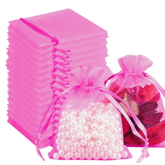 100PCS Organza Gift Bags,Wedding Jewelry Pouches,7x9cm Drawstring Gift Bag Mesh Candy Favour Bag Jewelry Pouches for Wedding,Party,Birthday,DIY Craft(Rose Red)