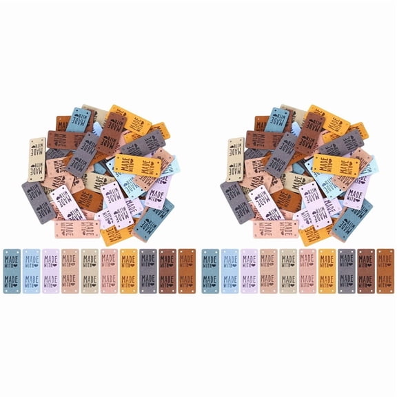 100PCS PU Leather Label Handmade Tag Label Faux Leather Label Embossed Tag Embellishment Knit DIY Accessories
