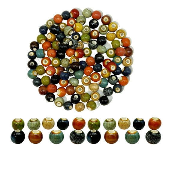 100PCS/Pack 10mm Ceramics Loose Beads Colorful Hole 3mm Spacer Beads Art Decor DIY Beading Crafts