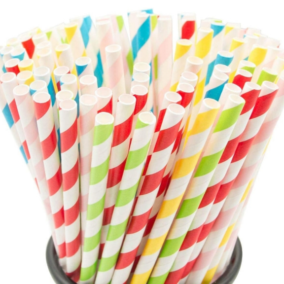 100PCS Paper Straws Bulk, Assorted Rainbow Colors Striped Drinking Straws for Juice, shakes, Cocktail, Coffee,Soda, Milkshakes, Smoothies,Celebration Parties and Arts Crafts Projects