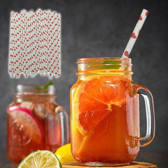 100PCS Paper Straws Paper Straws for Drinking Paper Straws for Crafts Cocktail Straws Red Disposables Paper Straw Degradables Kraft Paper Straight Drink Pipe Christmas Party Wedding Birthday Holiday