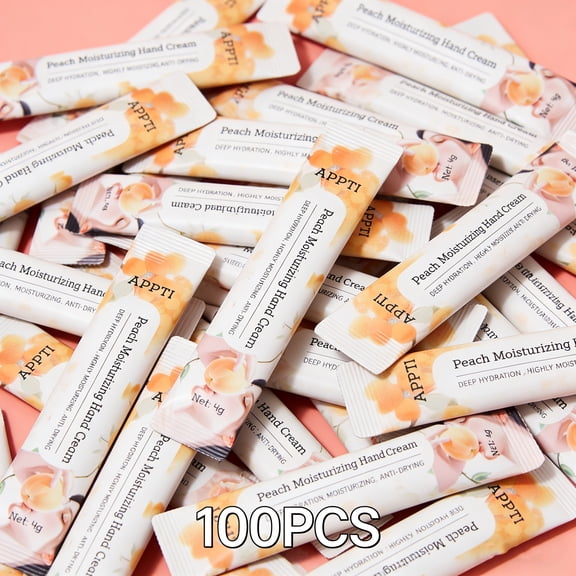 100PCS Peach Extract Hand Moisturizer, 4g Individually Wrapped Hand Cream Bulk, Natural Nourishing Hand Lotion for Dry Hands, Mini Travel Hand Cream Gift for Daily Office Outdoor Use