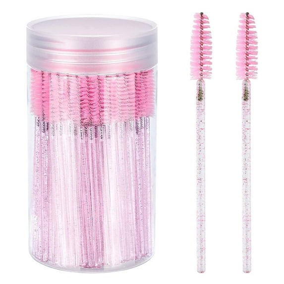 100PCS Pink Disposable Eyelash Spoolie Brush with Container