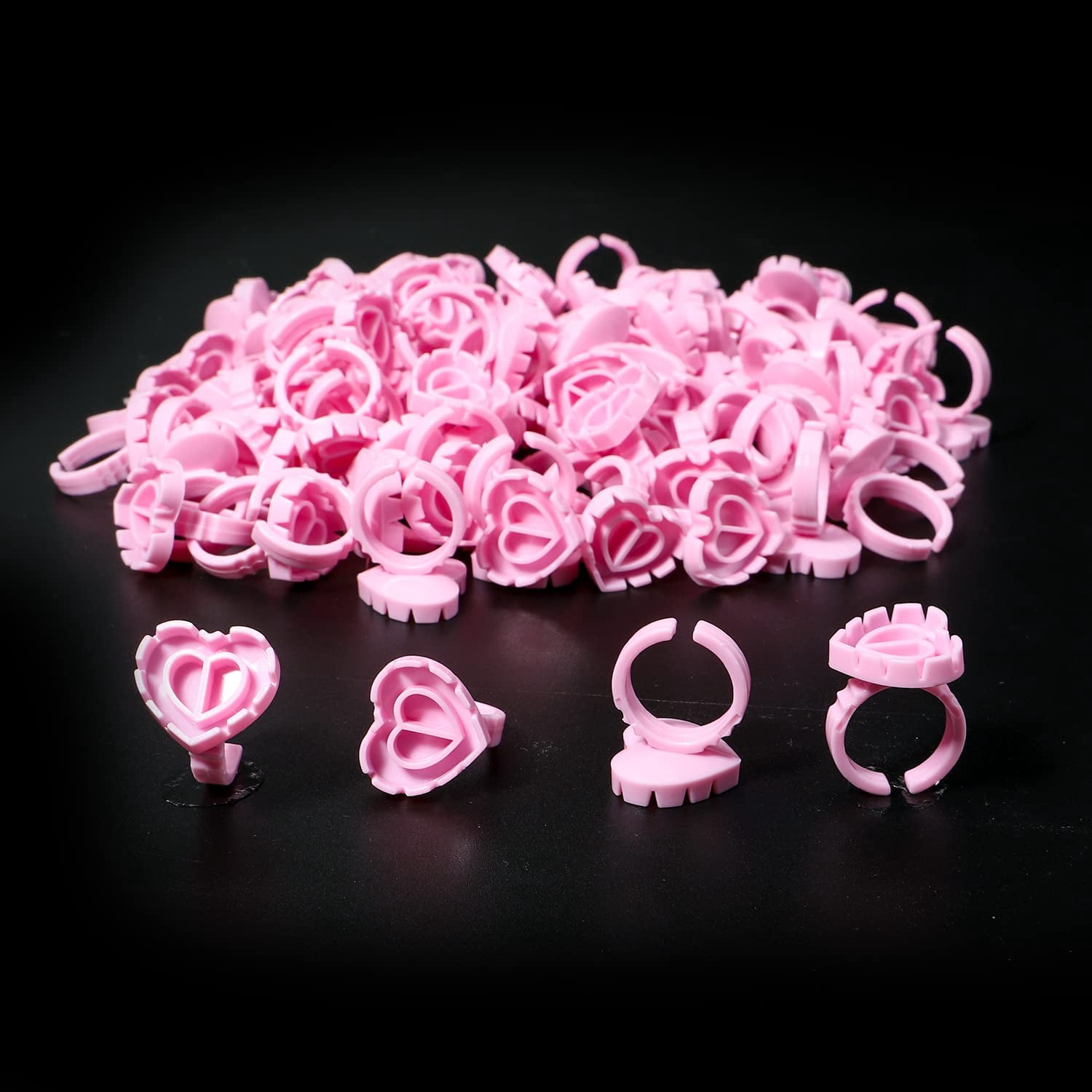 400 PCS Heart Lash Glue Rings For Eyelash Extensions - Disposable, Adjustable, With V-Notches, Includes White & Pink