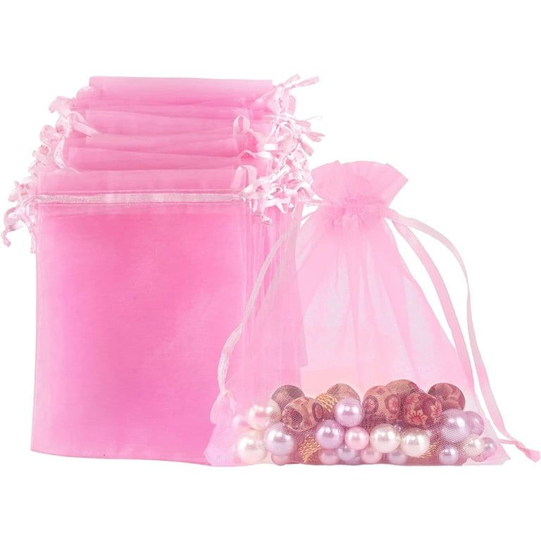 100PCS Pink Organza Bags 4x6 Inches, Casewin Mesh Sheer Organza