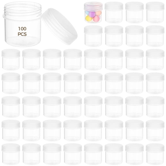 100PCS Plastic Jars with Lids, 1oz Small Plastic Containers, Transparent Sample Containers, Portable Refillable Empty Cosmetic Jars for Lotion, Creams, Rhinestones, Samples, Travel Organization