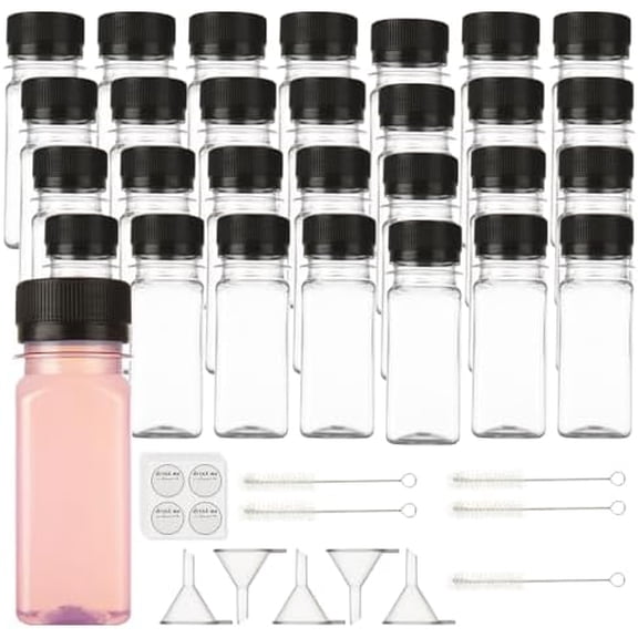 100PCS Plastic Juice Bottles with Caps 2oz Shot Bottles for Juicing Ginger Shots Reusable Small Shot Bottles with Caps Clear Plastic Ginger Shots Bottles for Ginger Shots, Juice and Other