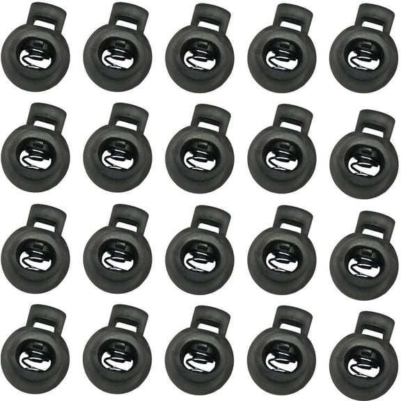 100PCS Plastic Toggle Single Hole Spring Loaded Elastic Drawstring Rope Cord Locks Clip Ends Round Ball Shape Luggage Lanyard Stopper Sliding Fastener Buttons, Black