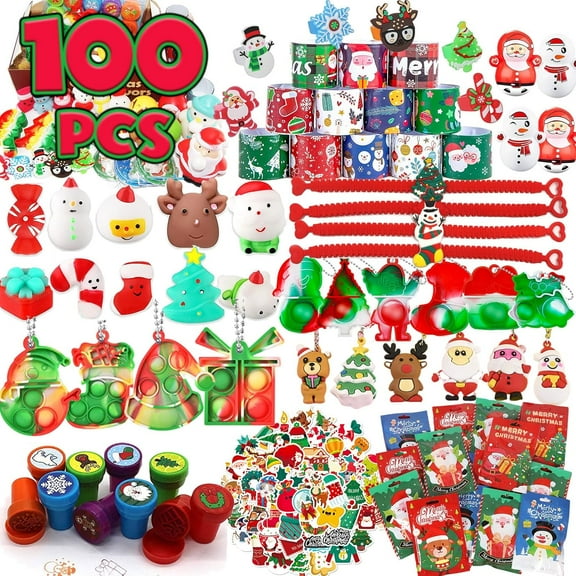 100PCS Premium Christmas Party Favors for Kids 3-10,Assortment Toys Bulk Stocking Stuffers, Pinata Stuffers with Fidget Toys & Pop Its, Carnival Prizes Goodie Bag Fillers Toys