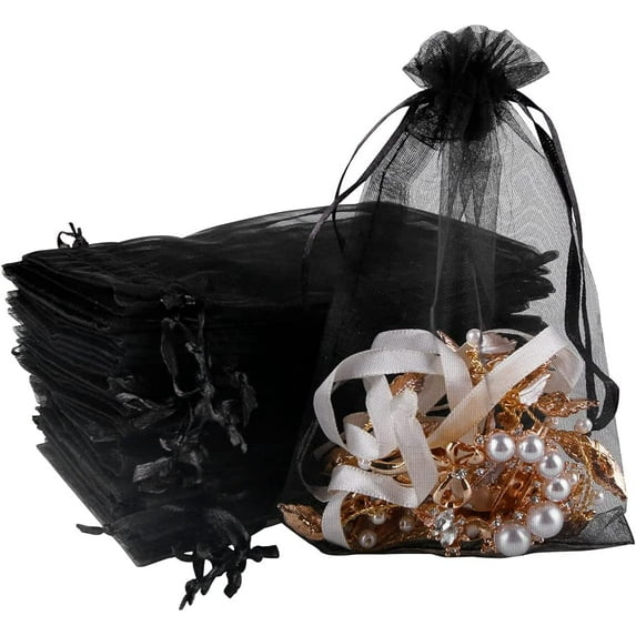 100PCS Premium Sheer Organza Bags, Casewin Black Wedding Favor Bags with Drawstring, 4x6 Jewelry Gift Bags for Party, Jewelry, Christmas, Festival, Bathroom Soaps, Makeup Organza Favor Bags