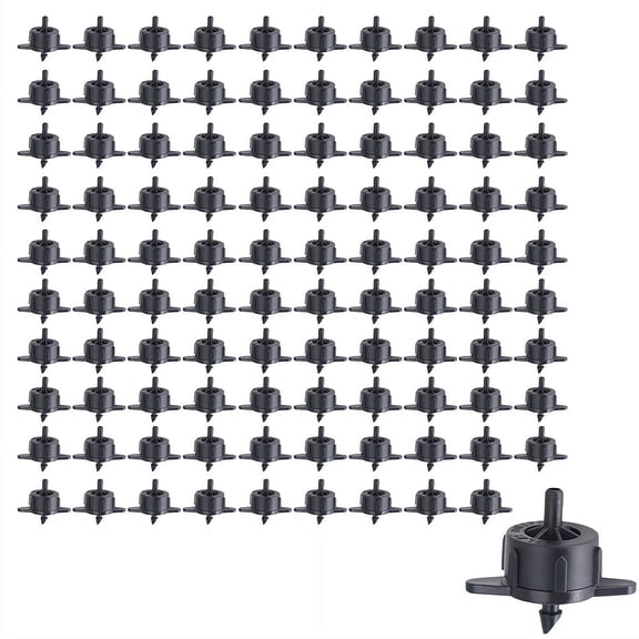 100PCS Pressure Compensating Drip Irrigation Spot Watering Emitters, Drip Irrigation Emitters Heads Irrigation Drippers Parts for Drip Irrigation System - Black