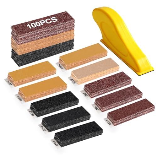 100PCS Professional Micro Detail Sander Kit, 3-in-1 Precision Mini Finger Sander with 60-800 Grit Sandpaper, Small Hand Sanding Blocks Tool for Wood/Furniture/Crafts/Tight Spaces/DIY Projects