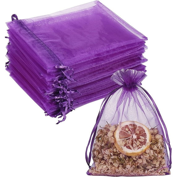 100PCS Purple Sheer Organza Bags 4x6,Casewin Small Jewelry Mesh Bags Drawstring, Mesh Party Wedding Favor Bags for Gift, Candy, Bracelet, Earrings Packaging, Mini Empty Sachet Bags