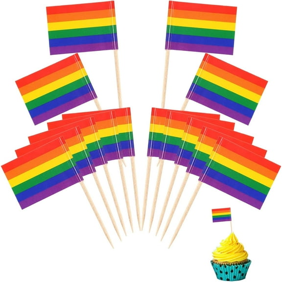 100PCS Rainbow Flag Toothpicks, Cupcake Topper Label, Pride Cupcake Cake Toppers for Gay Pride & Birthday Party Decor Supplies"