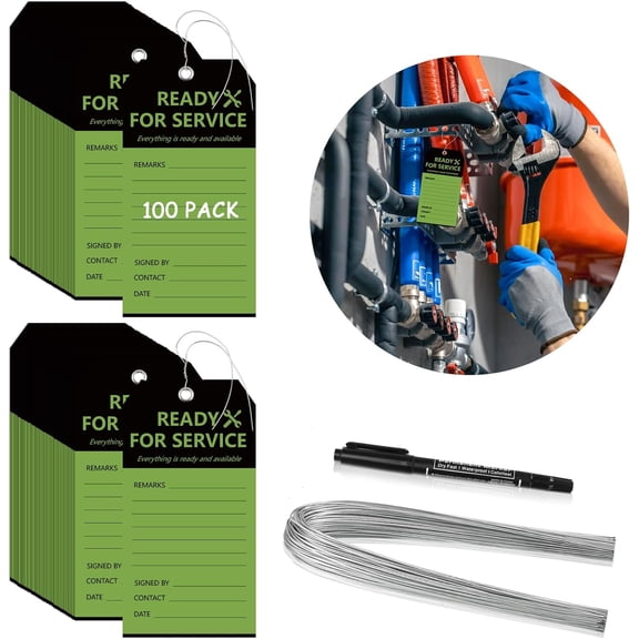100PCS Ready for Service Tags 3" x 5 3/4" Service Repair Tags with Wire Service Tags for Equipment Black and Green Service Tags for Required Examination Production Status Notice Tags Cardstock