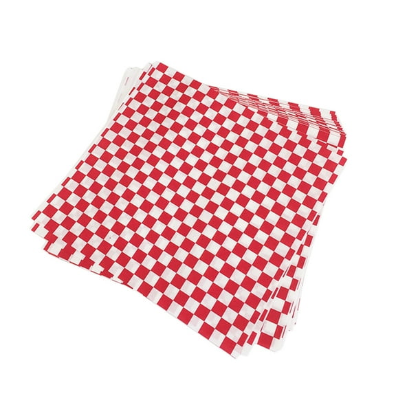 100PCS Red and White Grid Pizza Oil Paper Sheet Fried Food Paper Liners Wrapping Paper for Baking Pastry