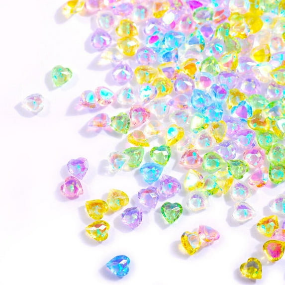 100PCS Resin Rainbow Color Nail Art Rhinestones Heart Shaped Designer Charms DIY