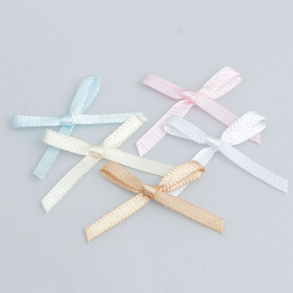 100PCS Ribbon Bows Mini Satin Fabric Bows Flowers for DIY Craft Sewing Scrapbooking Wedding Christmas Party Favors Bakery Treat Gift Box Decoration Packaging