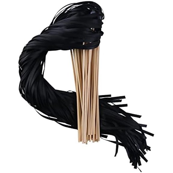 100PCS Ribbon Stick Wands Wedding Streamers with Silk Fairy Stick Wand for Wedding Party Baby Shower Send Off Party Activities Holiday Celebration Favors (Black-100PCS)