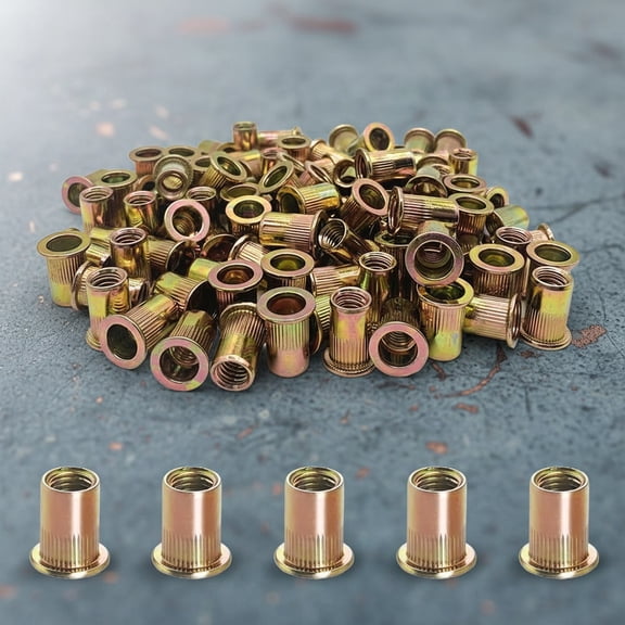100PCS-Rivet Nuts, 3/8"-16 Carbon Steel UNC Rivet Nut Assortment Kit, Flat Head Threaded Insert Nutserts Assort