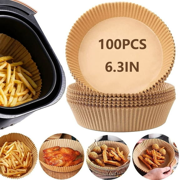 100PCS Round Air Fryer Disposable Paper Liners, 6.3inch Air Fryer Non-Stick Parchment Paper for Air Fryer, Microwave, Oven, Steamer, Cooker, Etc