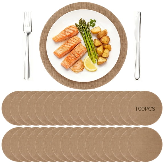 100PCS Round Burlap Placemats, 11.8", Jute Table Mats for Fall Rustic Decor, Woven Placemats Bulk, Heat Insulation, Anti-Slip, Farmhouse Wedding Table Decorations