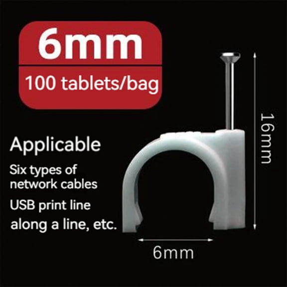 100PCS Round Cable Clips 4~16 mm C Shaped Management Nylon Carbon Steel Nails Line Cord Tie Circle Wire Wall Holder