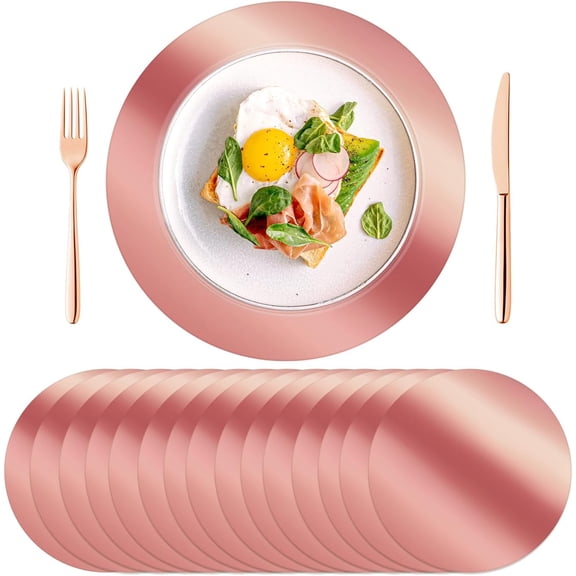 100PCS Round Rose Gold Placemats, 13" Disposable Paper Placemats for Dining Table, Mirrored Rose Gold Charger Place Mat for Kitchen Banquet Table Setting Wedding Birthday Dinner Party Decor