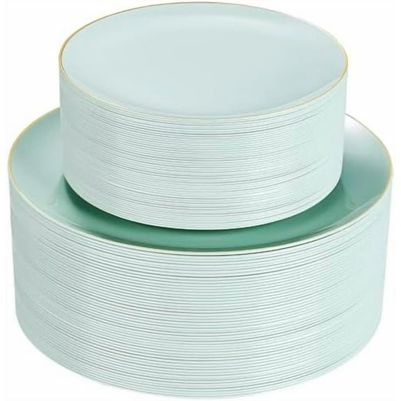 100PCS Sage Green Plastic Plates - Disposable Sage Green Include 50 Dinner / 50 Dessert Plates for Party, Wedding&Easter