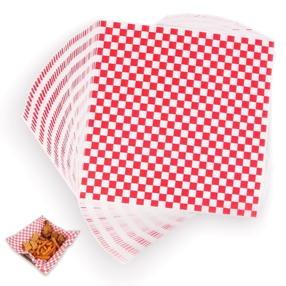 100PCS Sandwich Wrapping Paper, Grease Resistant Wax Paper Sheets for Food, Extra Strong Food Basket Liners, Classic Red & White Checkered Deli Sheets 12x12" for BBQ, Picnic, Festival -