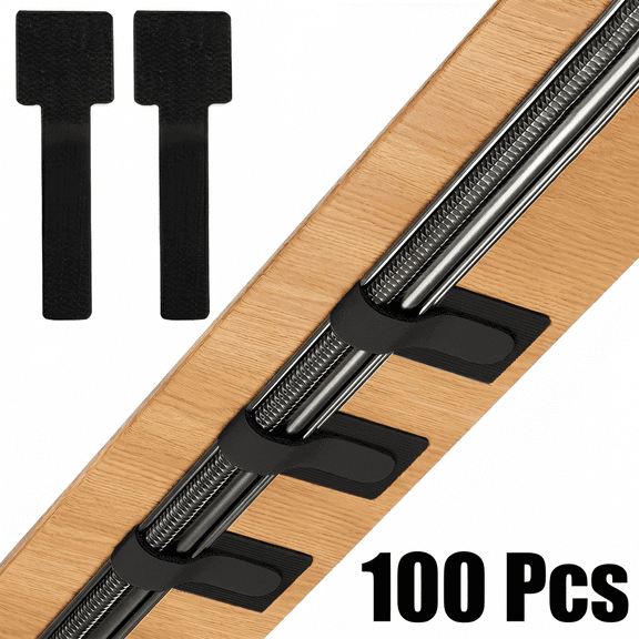 100PCS Self-Adhesive Hook & Loop Cable Straps, Reusable Adjustable Cable Clips, Wire Organizers for Under Desk Cable Management, Home Office, Black