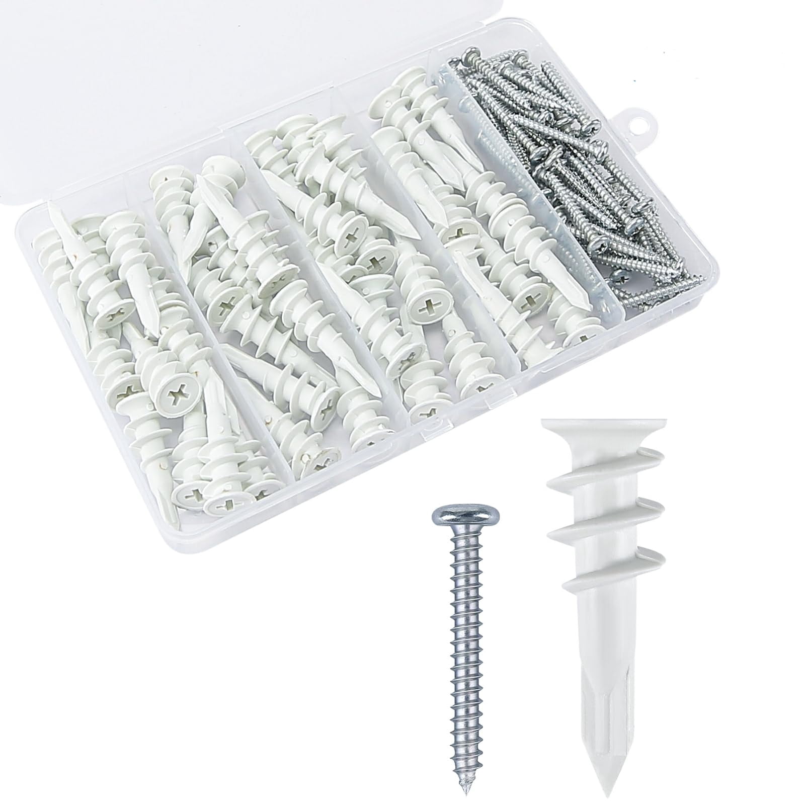 100PCS Self Drilling Drywall Anchors and Screws kit,Heavy Duty #8 x 1-1/4”Wall Anchors for Drywall Holds Upto 80lbs, No Drill Hole Required with Dry Wall Screws and Anchors,Wall Anchors for Drywall