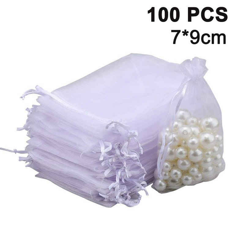 Kslong 100PCS Small Mesh Bags Drawstring 3x4,Sheer Organza Bags Drawstring  for Jewelry, Mesh Party Wedding Favor Bags for Small