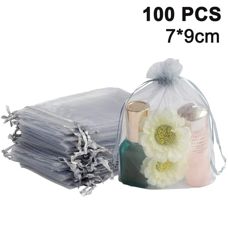 100PCS Sheer Organza Bags,Small Mesh Bags Drawstring for Small