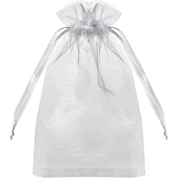 100PCS Sheer Organza Bags - White Wedding Favor With Drawstring, 4x6 Inches Jewelry Gift for Party, Festival, Makeup