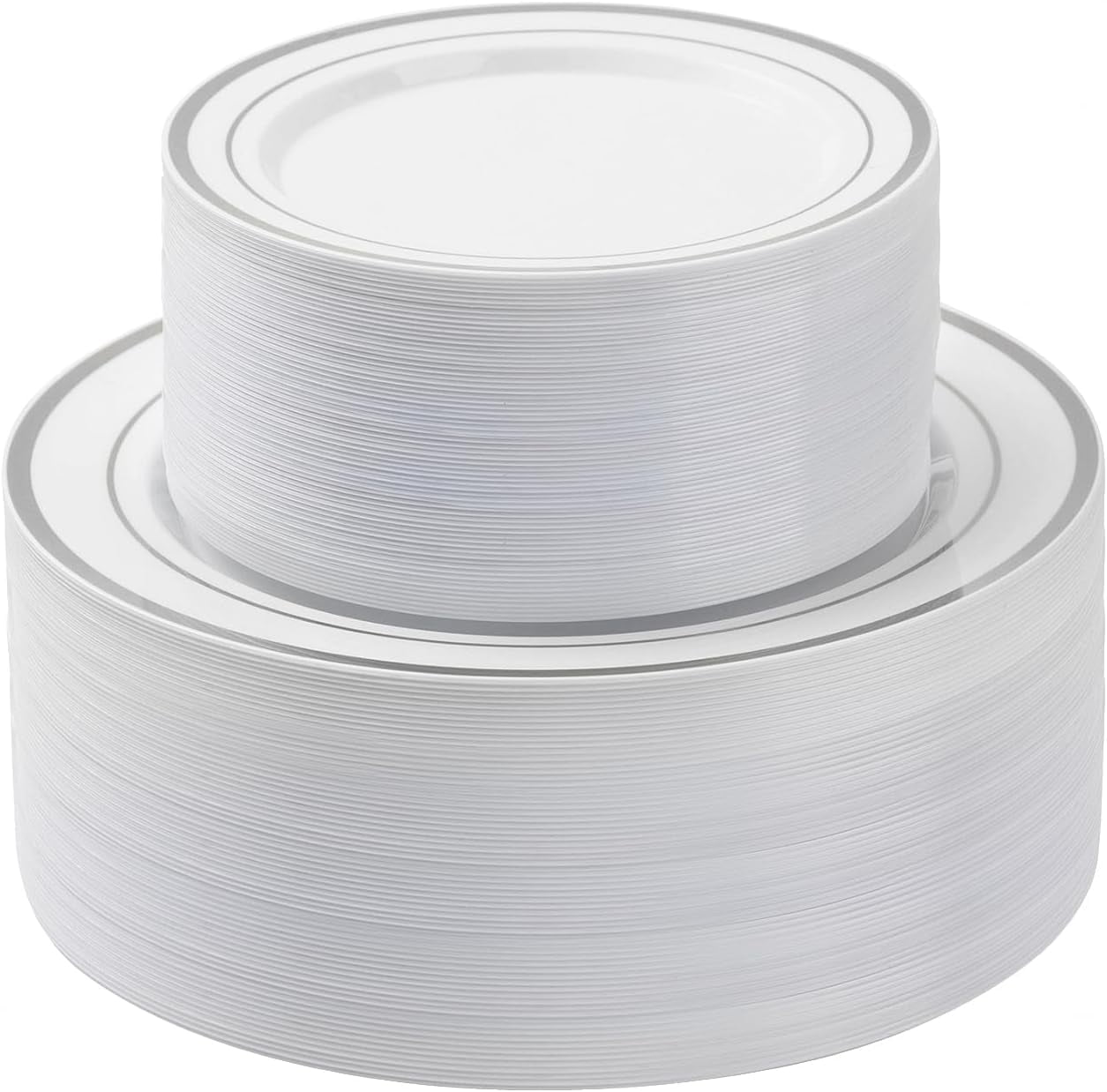 100PCS Silver Plastic Plates Set 50 10 25 inch Dinner Plate and 50 7 5