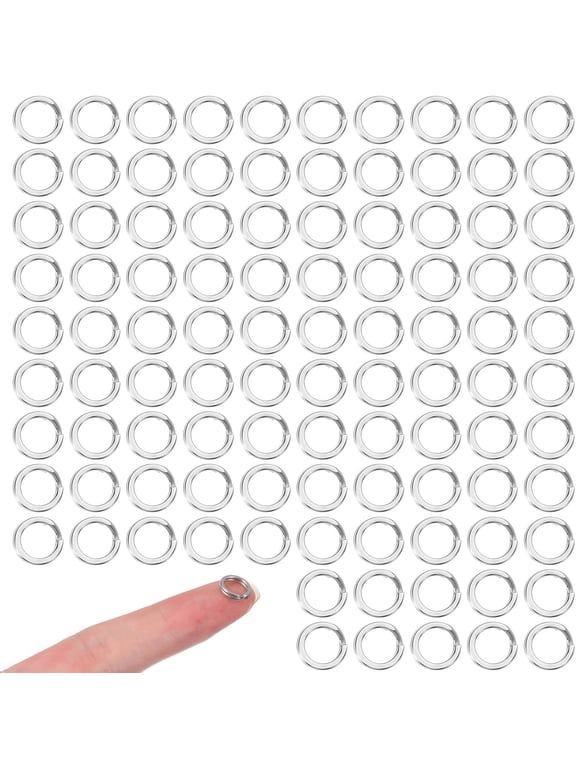 100PCS Small Key Rings, 8.5mm Stainless Steel Split Rings for Key Chain Rings with Double Loops, Mini Metal Key Ring Jump Rings for Jewelry Making DIY Craft Hardware(Silver)