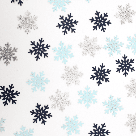 100PCS Snowflake Confetti, Navy Blue, Light Blue, and Silver Glitter, Winter Party Table Decorations