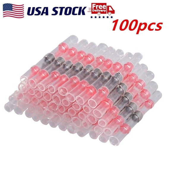 100PCS Solder Seal Sleeve Heat Shrink Wire Connectors Butt Terminals Waterproof