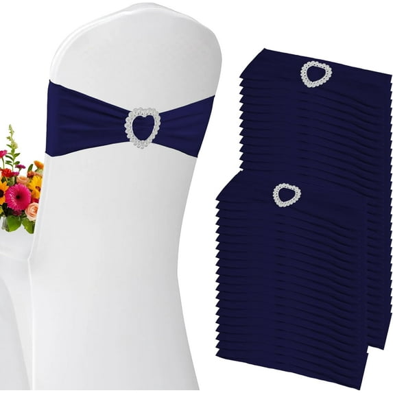 100PCS Spandex Stretch Chair Sashes Bows Universal Elastic Chair Cover Bands Ties with Buckle Slider for Wedding Party Birthday Reception Events Banquet Decoration