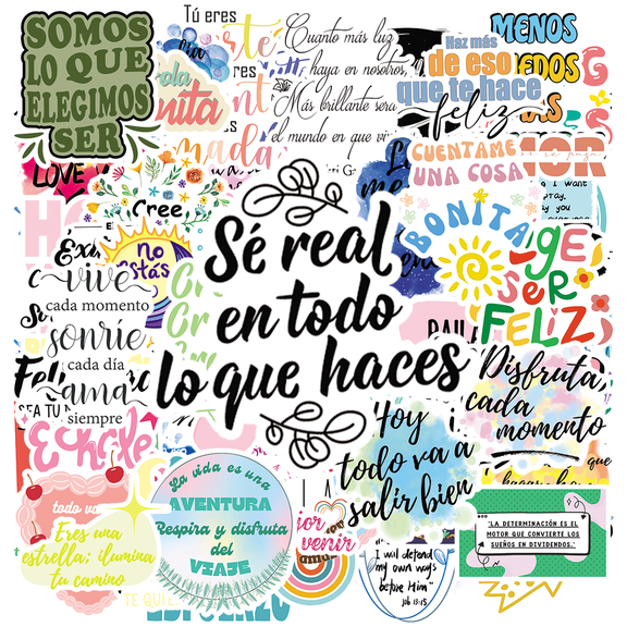 100PCS Spanish English Inspirational Quote Stickers, Waterproof Reusable Removable Motivational Positive Affirmation Stickers for Journaling Laptop Water Bottle Phone Case Scrapbook Crafts