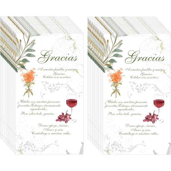 100PCS Spanish Thank You Notecard Sets Gracias Encanto Messages Event Table Cards Wedding Greenery Reception Place Setting for Rehearsals, Dinner Parties, Celebrations