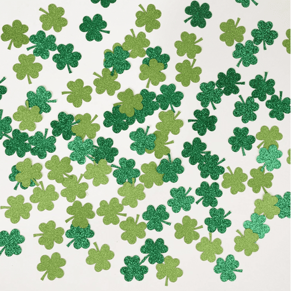 100PCS St. Patrick's Day Glitter Shamrock Confetti, Green Four-Leaf Clover Table Scatter Decorations